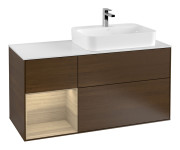 Тумба под раковину Villeroy & Boch Finion 120х50,1 см с подсветкой МДФ шпон грецкого ореха/стекло белое матовое G391PCGN