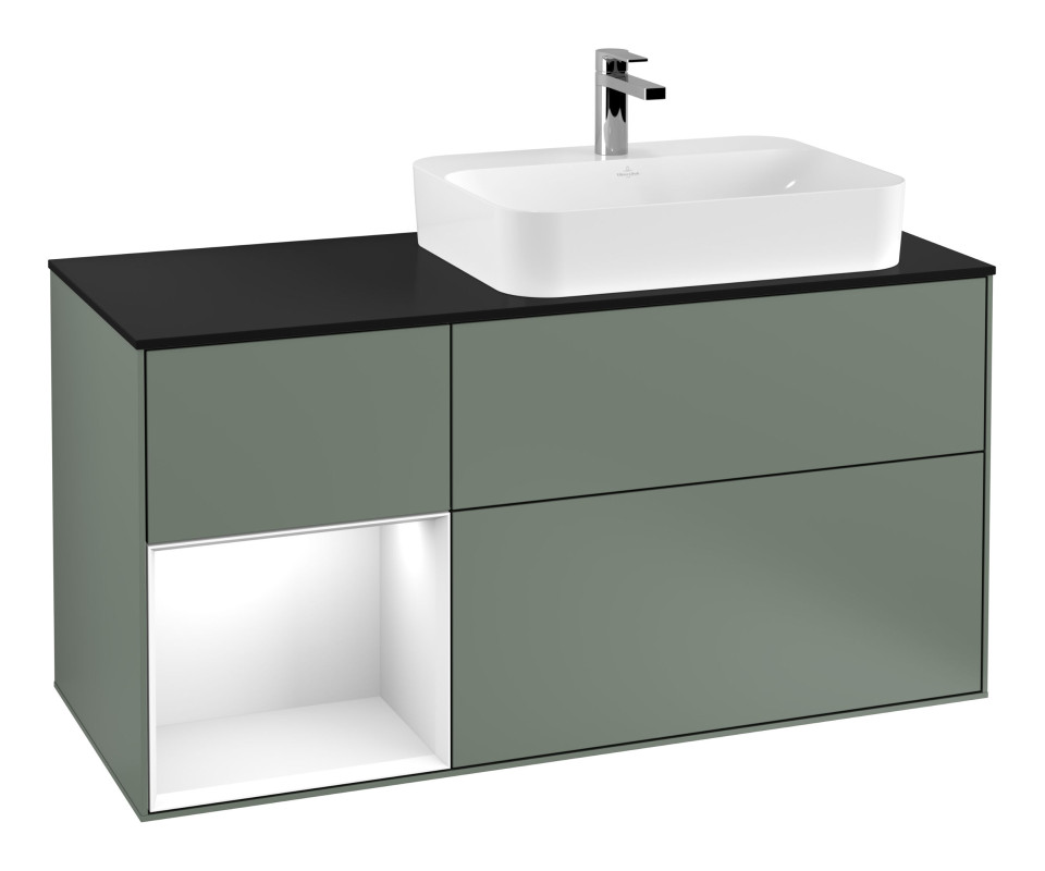 Тумба под раковину Villeroy & Boch Finion 120х50,1 см с подсветкой МДФ оливковый матовый лак/стекло черное матовое G392GFGM