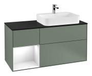 Тумба под раковину Villeroy & Boch Finion 120х50,1 см с подсветкой МДФ оливковый матовый лак/стекло черное матовое G392GFGM