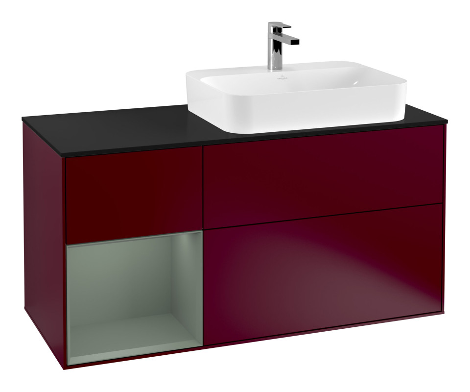 Тумба під раковину Villeroy & Boch Finion 120х50,1 см із підсвічуванням МДФ півонія матовий лак/скло чорне матове G392GMHB