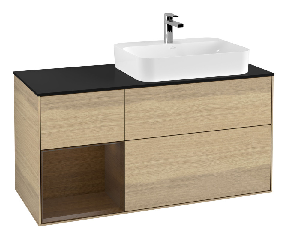 Тумба под раковину Villeroy & Boch Finion 120х50,1 см с подсветкой МДФ шпон дуба/стекло черное матовое G392GNPC