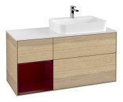 Тумба під раковину Villeroy & Boch Finion 120х50,1 см із підсвічуванням МДФ шпон дуба/скло біле матове G391HBPC