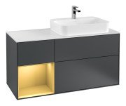 Тумба під раковину Villeroy & Boch Finion 120х50,1 см з підсвічуванням темно-синй матовий лак/скло біле матове G391HFHG