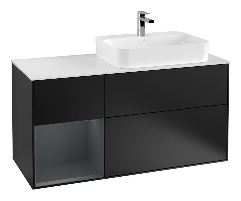 Тумба під раковину Villeroy & Boch Finion 120х50,1 см із підсвічуванням МДФ чорний матовий лак/скло біле матове G391HGPD