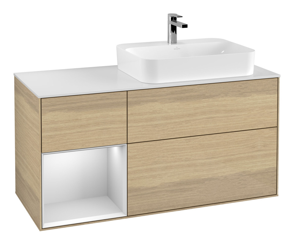 Тумба под раковину Villeroy & Boch Finion 120х50,1 см с подсветкой МДФ шпон дуба/стекло белое матовое G391MTPC