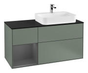 Тумба під раковину Villeroy & Boch Finion 120х50,1 см із підсвічуванням МДФ оливковий матовий лак/скло чорне матове G392GKGM