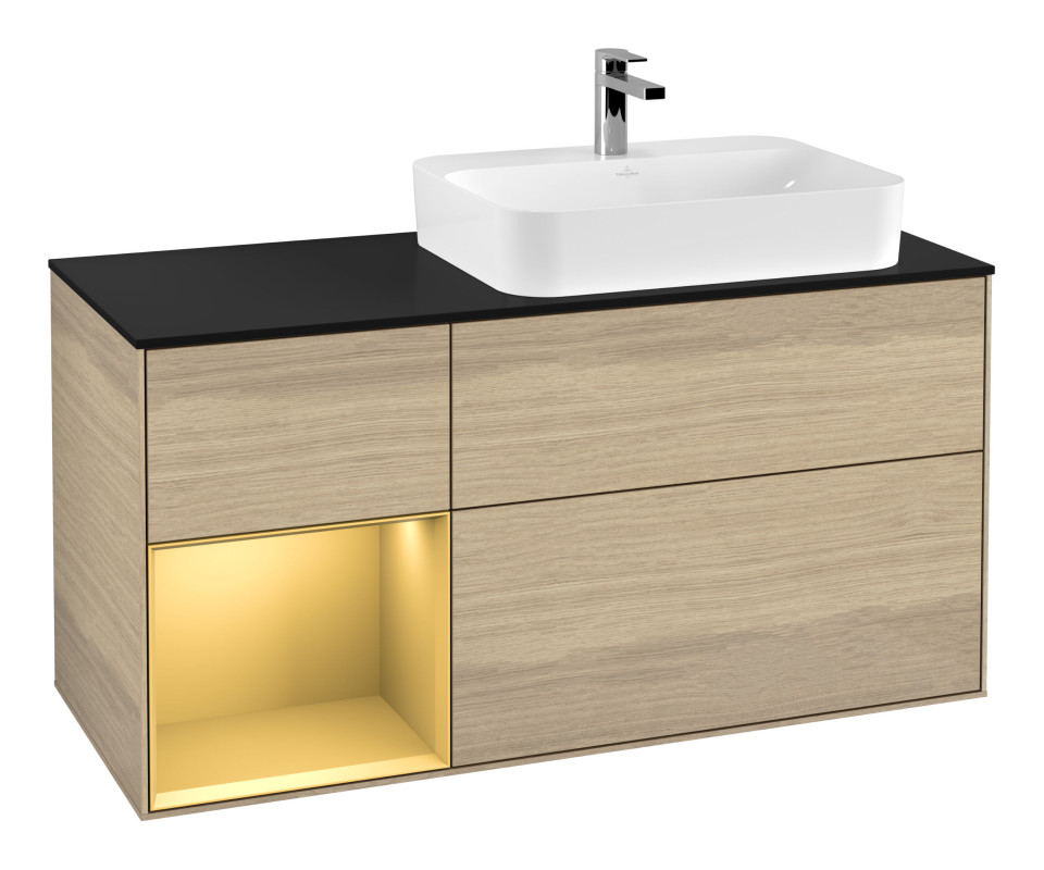 Тумба под раковину Villeroy & Boch Finion 120х50,1 см с подсветкой МДФ шпон дуба/стекло черное матовое G392HFPC