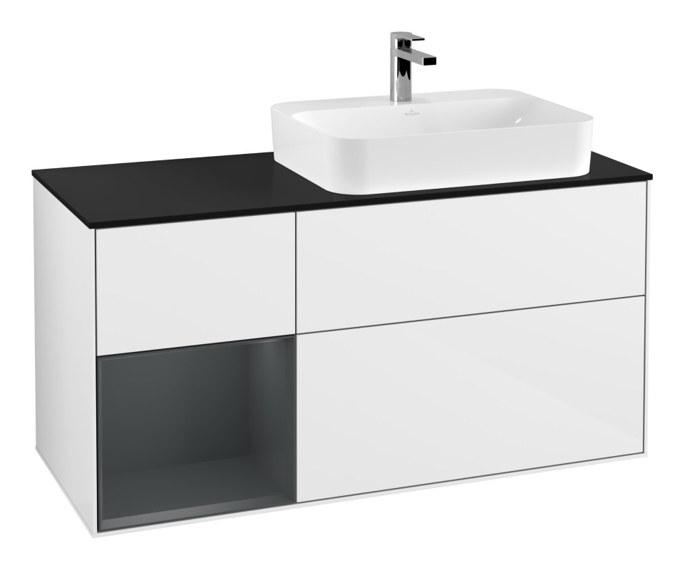 Тумба под раковину Villeroy & Boch Finion 120х50,1 см с подсветкой МДФ глянцевый белый лак/стекло черное матовое G392HGGF