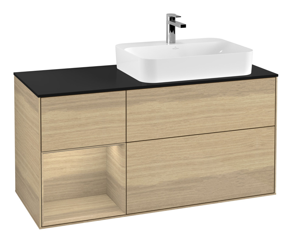 Тумба под раковину Villeroy & Boch Finion 120х50,1 см с подсветкой МДФ шпон дуба/стекло черное матовое G392PCPC