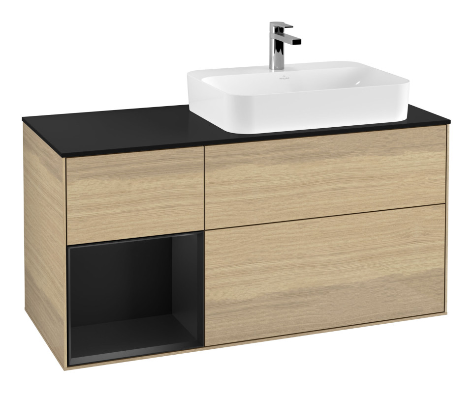 Тумба под раковину Villeroy & Boch Finion 120х50,1 см с подсветкой МДФ шпон дуба/стекло черное матовое G392PDPC