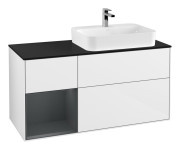 Тумба під раковину Villeroy & Boch Finion 120х50,1 см с подсветкой МДФ білий глянцевий лак/скло чорне матове G392HGGF