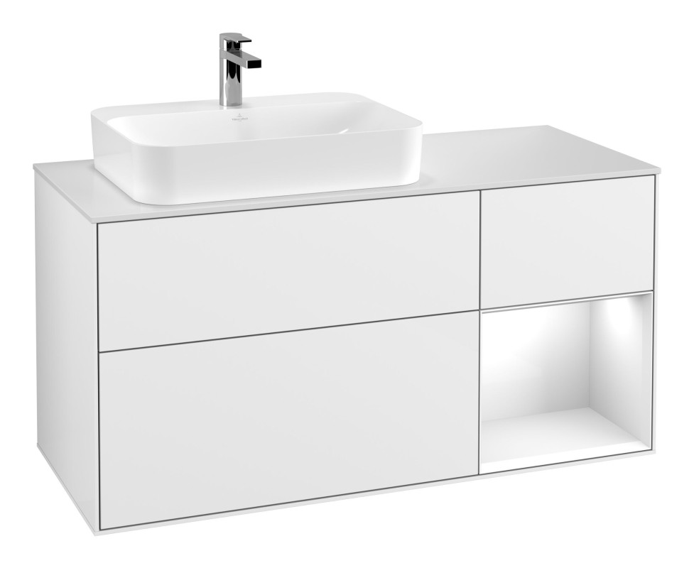 Тумба под раковину Villeroy & Boch Finion 120х50,1 см с подсветкой МДФ глянцевый белый лак/стекло белое матовое F401GFGF