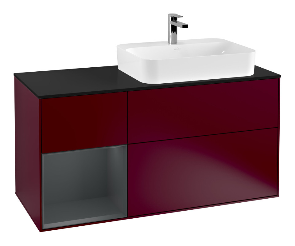 Тумба під раковину Villeroy & Boch Finion 120х50,1 см із підсвічуванням МДФ півонія матовий лак/скло чорне матове G392HGHB