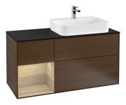 Тумба під раковину Villeroy & Boch Finion 120х50,1 см із підсвічуванням МДФ шпон волоського горіха/скло чорне матове G392PCGN