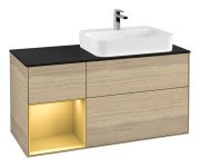 Тумба під раковину Villeroy & Boch Finion 120х50,1 см із підсвічуванням МДФ шпон дуба/скло чорне матове G392HFPC