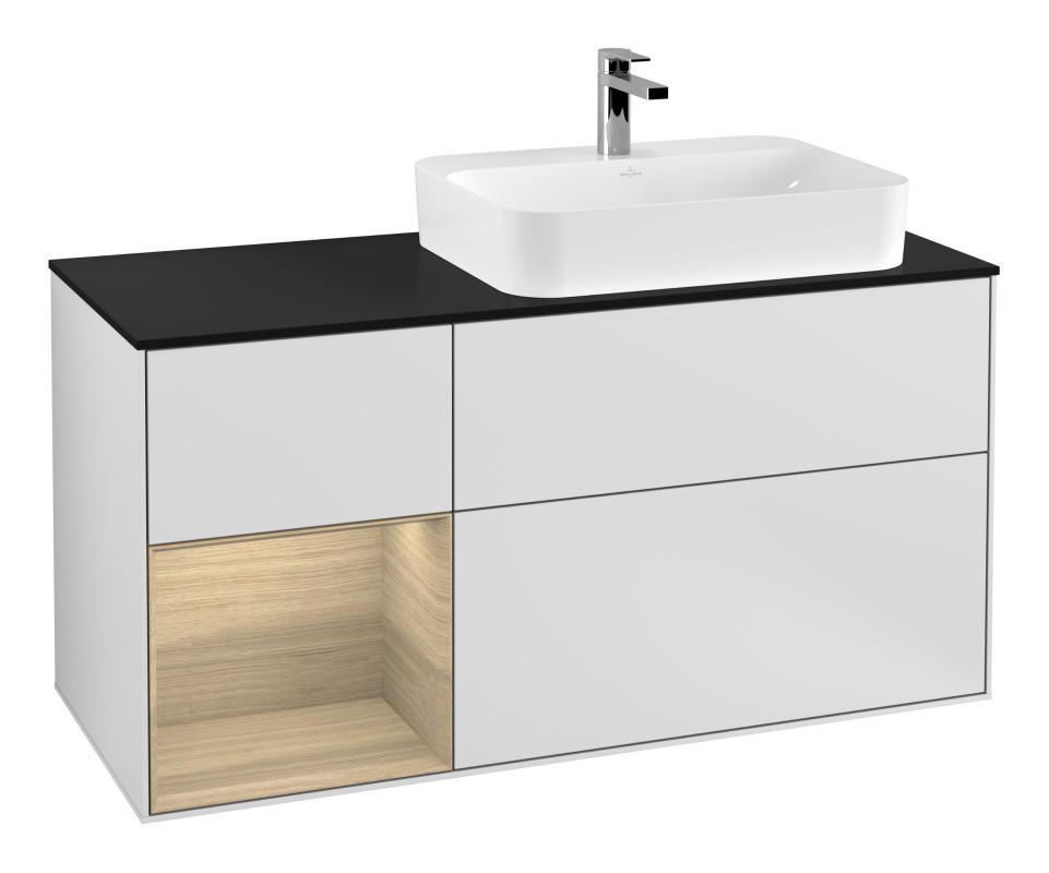 Тумба під раковину Villeroy & Boch Finion 120х50,1 см з підсвічуванням МДФ білий матовий лак/скло чорне матове G392PCMT