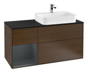 Тумба под раковину Villeroy & Boch Finion 120х50,1 см с подсветкой МДФ шпон грецкого ореха/стекло черное матовое G392HGGN