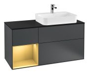 Тумба під раковину Villeroy & Boch Finion 120х50,1 см з підсвічуванням темно-синй матовий лак/скло чорне матове G392HFHG