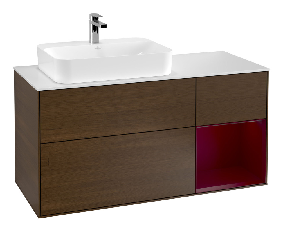 Тумба под раковину Villeroy & Boch Finion 120х50,1 см с подсветкой МДФ шпон грецкого ореха/стекло белое матовое F401HBGN