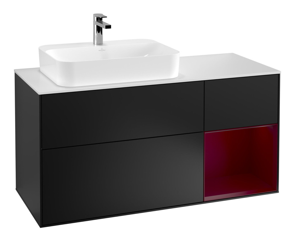 Тумба под раковину Villeroy & Boch Finion 120х50,1 см с подсветкой МДФ черный матовый лак/стекло белое матовое F401HBPD