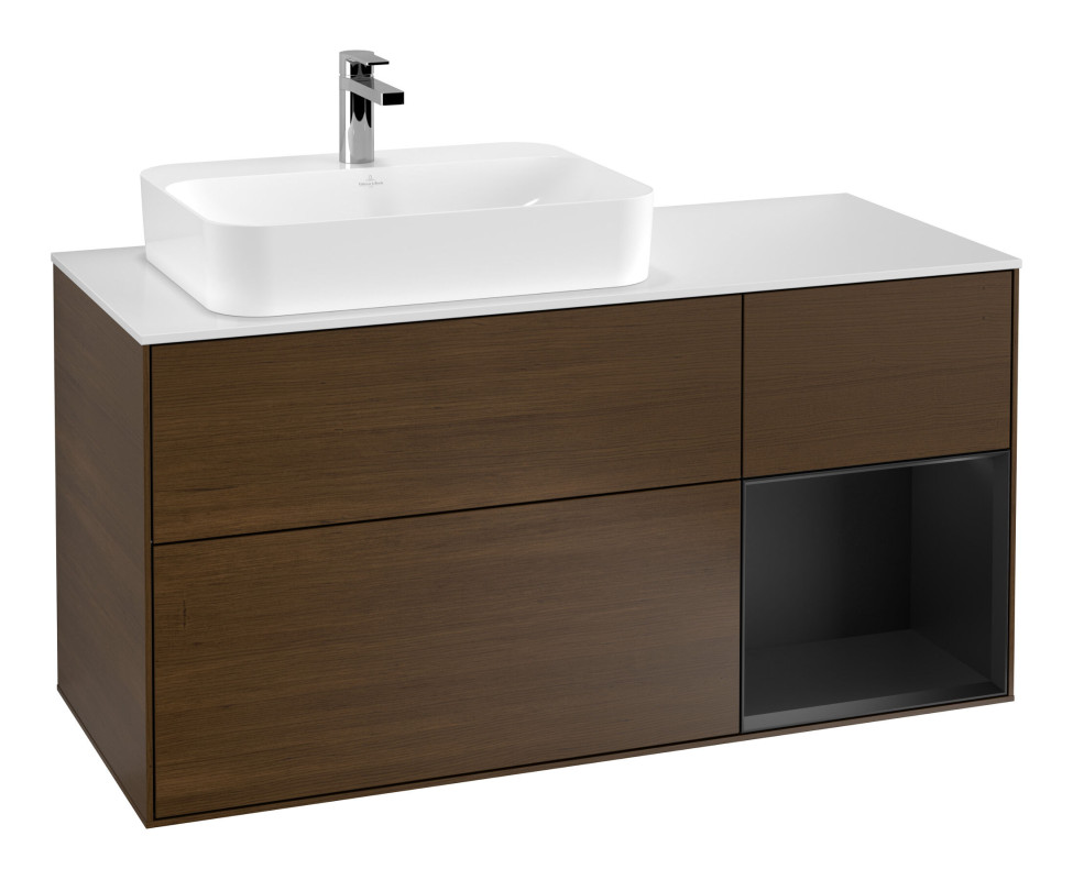 Тумба под раковину Villeroy & Boch Finion 120х50,1 см с подсветкой МДФ шпон грецкого ореха/стекло белое матовое F401PDGN