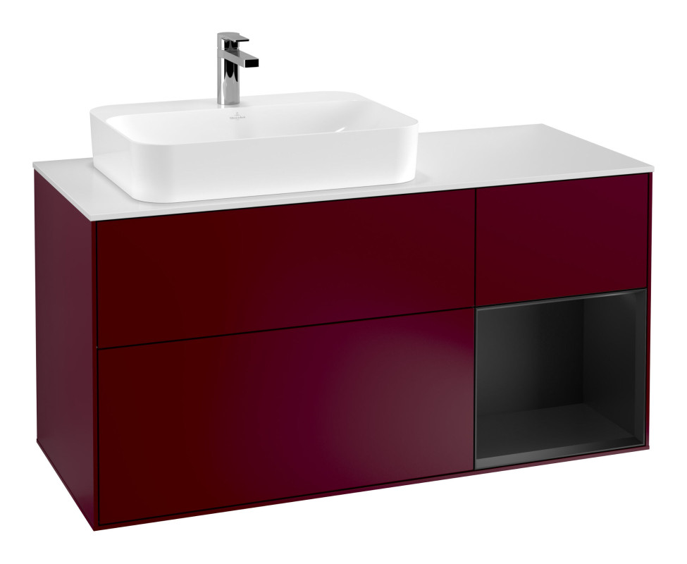 Тумба под раковину Villeroy & Boch Finion 120х50,1 см с подсветкой МДФ пион матовый лак/стекло белое матовое F401PDHB