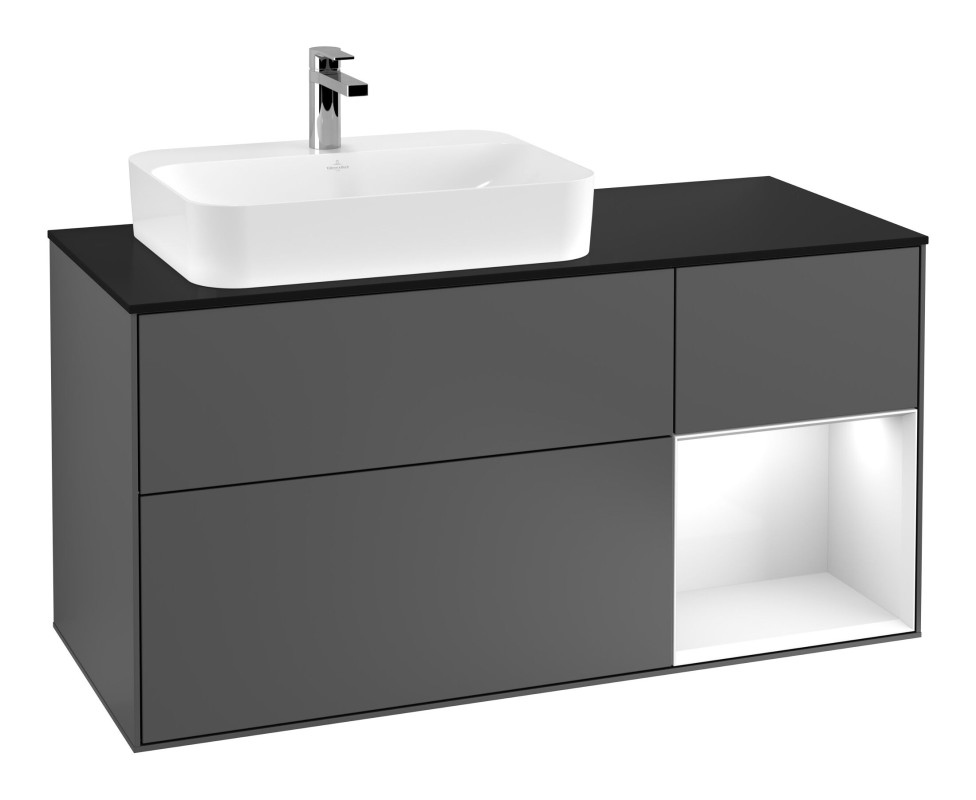 Тумба под раковину Villeroy & Boch Finion 120х50,1 см с подсветкой МДФ антрацит матовый лак/стекло черное матовое F402GFGK