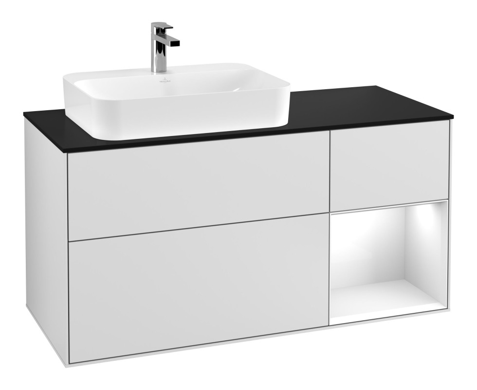 Тумба под раковину Villeroy & Boch Finion 120х50,1 см с подсветкой МДФ белый матовый лак/стекло черное матовое F402GFMT