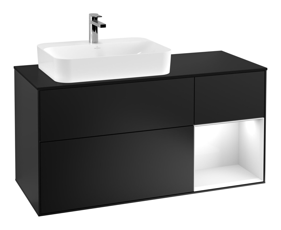 Тумба под раковину Villeroy & Boch Finion 120х50,1 см с подсветкой МДФ черный матовый лак/стекло черное матовое F402GFPD