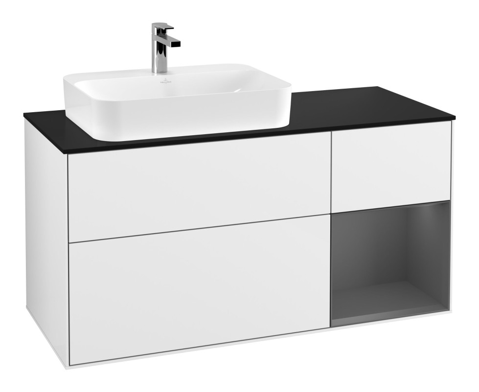 Тумба под раковину Villeroy & Boch Finion 120х50,1 см с подсветкой МДФ глянцевый белый лак/стекло черное матовое F402GKGF