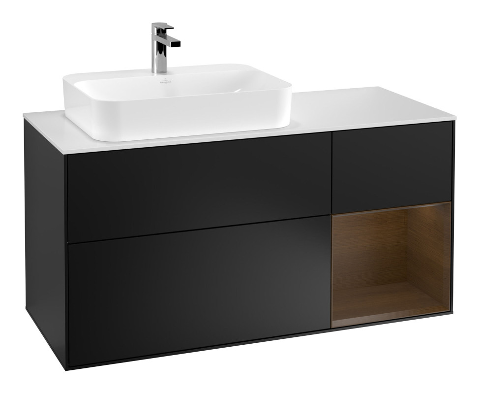 Тумба под раковину Villeroy & Boch Finion 120х50,1 см с подсветкой МДФ черный матовый лак/стекло белое матовое F401GNPD