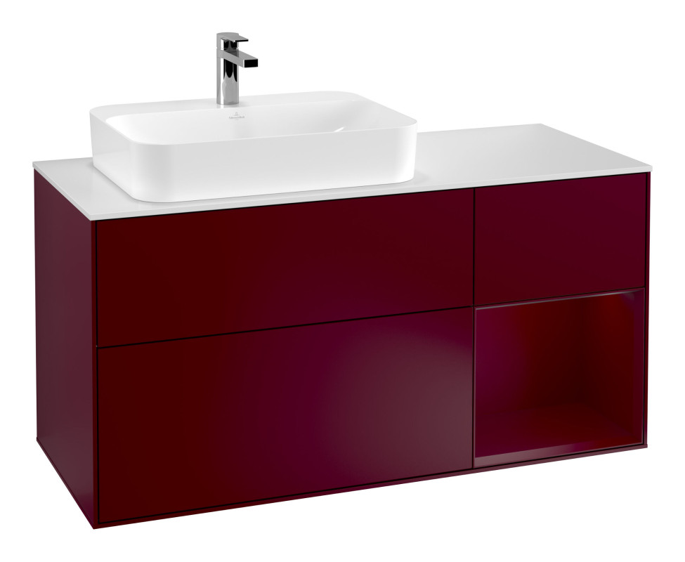 Тумба под раковину Villeroy & Boch Finion 120х50,1 см с подсветкой МДФ пион матовый лак/стекло белое матовое F401HBHB