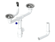 Сифон для кухонної мийки подвійний з переливом пластик/метал матовий 00010FM