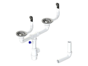 Сифон для кухонной мойки двойной с переливами пластик/металл матовый 00004FM