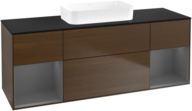 Тумба под раковину Villeroy & Boch Finion 160х50,1 см с подсветкой МДФ шпон грецкого ореха/стекло черное матовое G742GKGN