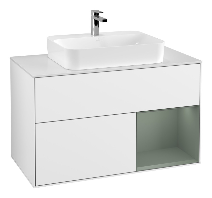 Тумба под раковину Villeroy & Boch Finion 100х50,1 см с подсветкой МДФ глянцевый белый лак/стекло белое матовое G371GMGF