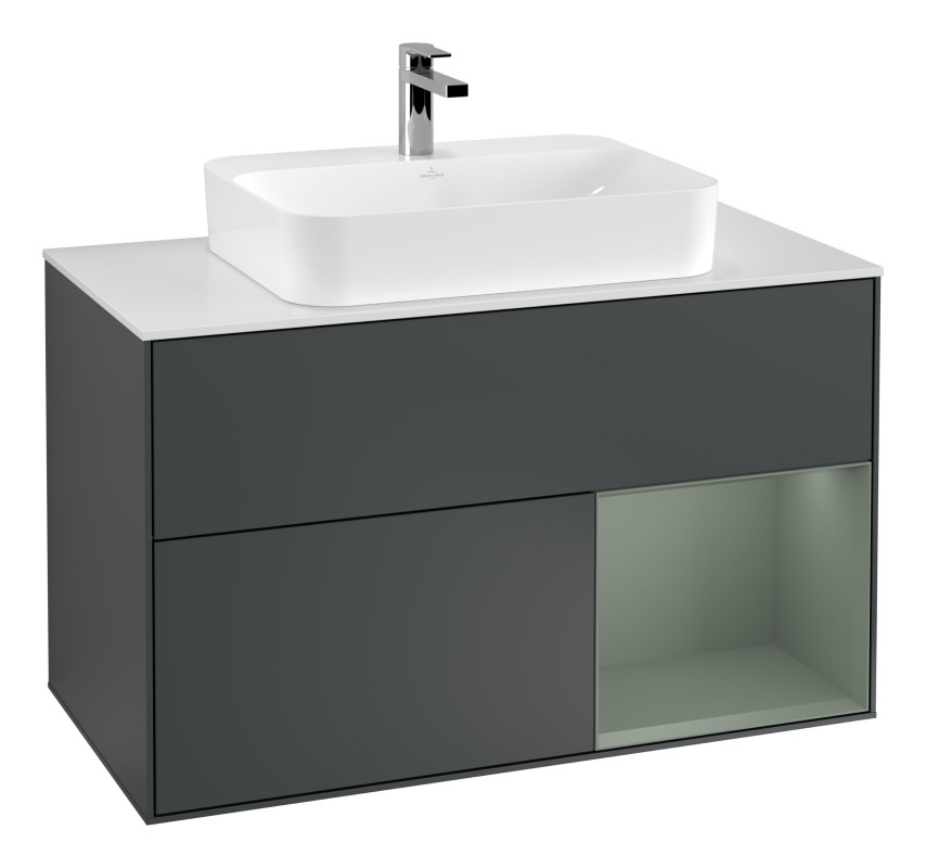 Тумба под раковину Villeroy & Boch Finion 100х50,1 см с подсветкой МДФ темно-синий матовый лак/стекло белое матовое G371GMHG