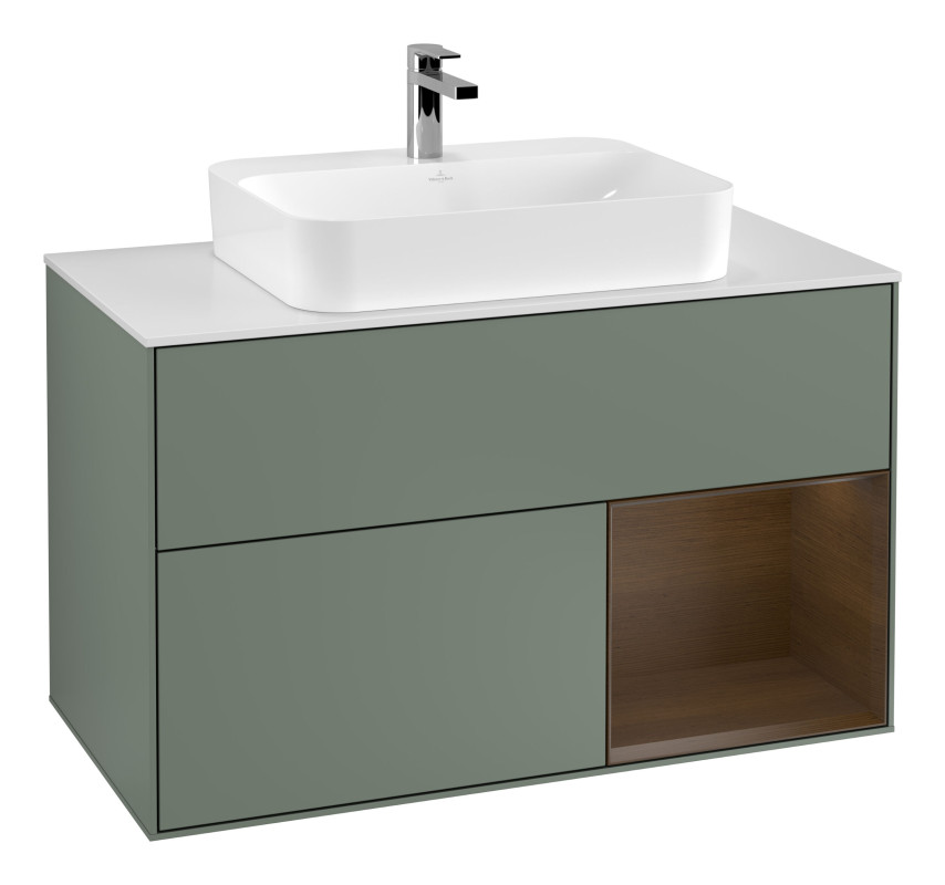 Тумба под раковину Villeroy & Boch Finion 100х50,1 см с подсветкой МДФ оливковый матовый лак/стекло белое матовое G371GNGM