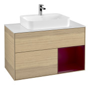 Тумба под раковину Villeroy & Boch Finion 100х50,1 см с подсветкой МДФ шпон дуба/стекло белое матовое G371HBPC