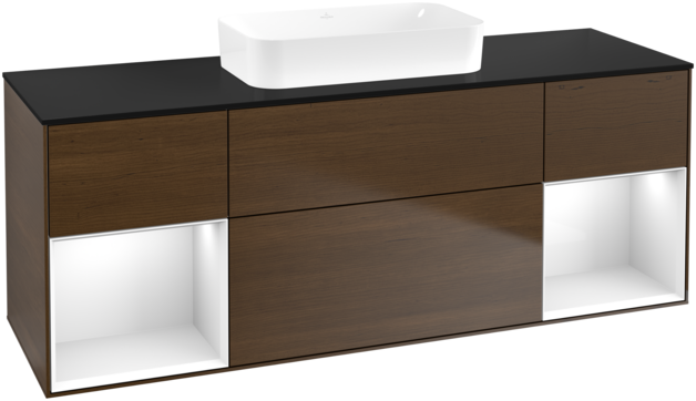 Тумба под раковину Villeroy & Boch Finion 160х50,1 см с подсветкой МДФ шпон грецкого ореха/стекло черное матовое G742GFGN