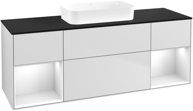 Тумба под раковину Villeroy & Boch Finion 160х50,1 см с подсветкой МДФ белый матовый лак/стекло черное матовое G742GFMT