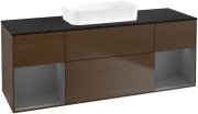 Тумба під раковину Villeroy & Boch Finion 160х50,1 см із підсвічуванням МДФ шпон волоського горіха/скло чорне матове G742GKGN