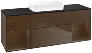 Тумба под раковину Villeroy & Boch Finion 160х50,1 см с подсветкой МДФ шпон грецкого ореха/стекло черное матовое G742GNGN