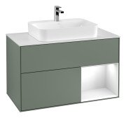 Тумба під раковину Villeroy & Boch Finion 100х50,1 см із підсвічуванням МДФ оливковий матовий лак/скло біле матове G371GFGM