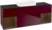 Тумба під раковину Villeroy & Boch Finion 160х50,1 см з підсвічуванням МДФ півонія матовий лак/скло чорне матове G742GNHB