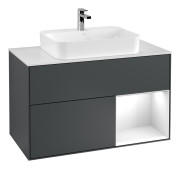 Тумба под раковину Villeroy & Boch Finion 100х50,1 см с подсветкой МДФ темно-синий матовый лак/стекло белое матовое G371GFHG