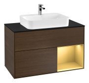 Тумба под раковину Villeroy & Boch Finion 100х50,1 см с подсветкой МДФ шпон грецкого ореха/стекло черное матовое G372HFGN