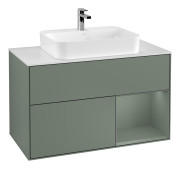 Тумба под раковину Villeroy & Boch Finion 100х50,1 см с подсветкой МДФ оливковый матовый лак/стекло белое матовое G371GMGM