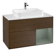 Тумба под раковину Villeroy & Boch Finion 100х50,1 см с подсветкой МДФ шпон грецкого ореха/стекло белое матовое G371GMGN