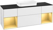 Тумба под раковину Villeroy & Boch Finion 160х50,1 см с подсветкой МДФ глянцевый белый лак/стекло черное матовое G742HFGF